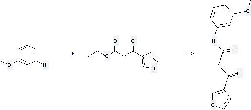 3-Furanpropanoic acid, b-oxo-, ethyl ester can react with 3-Methoxy-aniline to get 3-Furan-3-yl-N-(3-methoxy-phenyl)-3-oxo-propionamide.